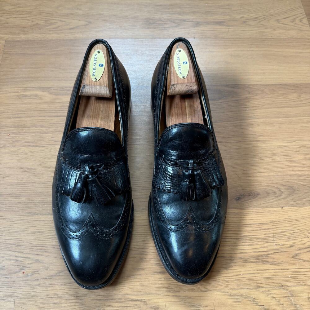 Men's Vintage Black Leather Tassel Slip-On Wingtip Brogue Loafers Shoes Sz 9 VTG